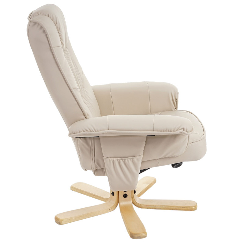 Fauteuil de télé M56, fauteuil de relaxation sans tabouret, similicuir - crème