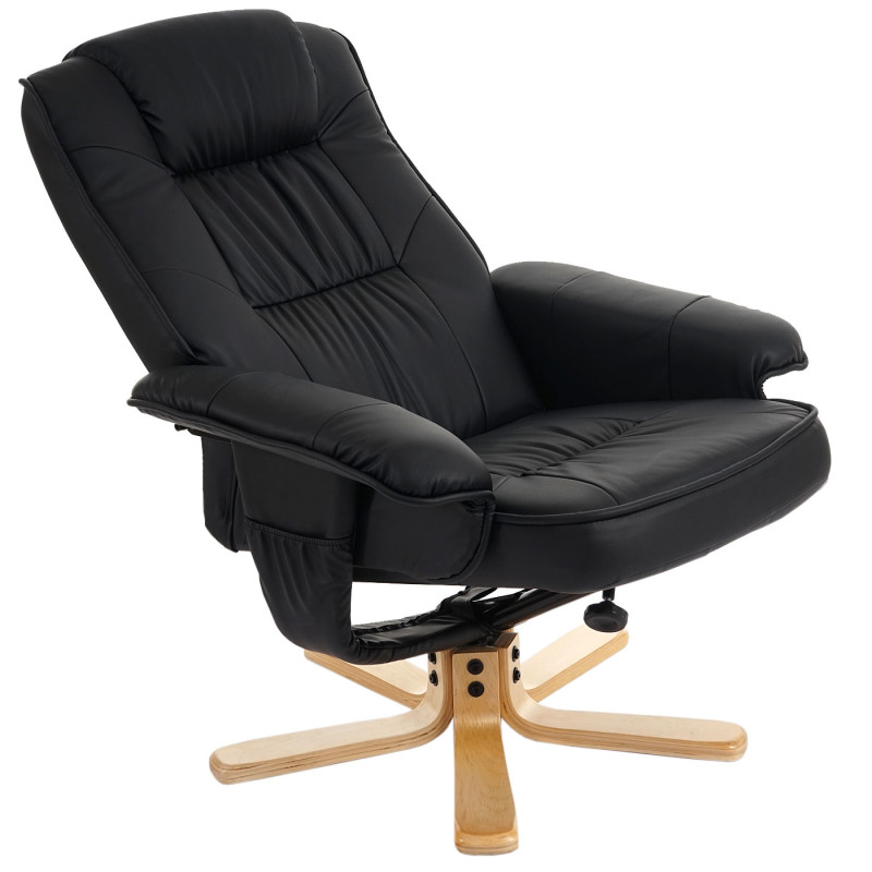 Fauteuil de télé M56, fauteuil de relaxation sans tabouret, similicuir - noir