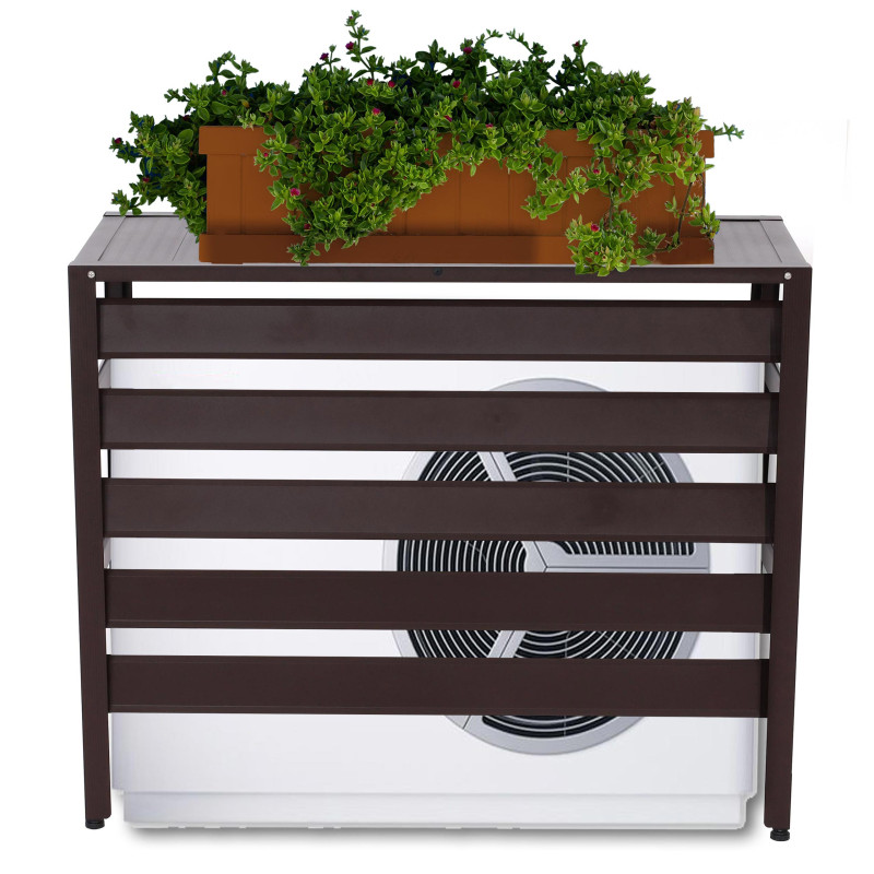 Habillage climatiseur/pompe à chaleur couverture grille de protection étagère pour plantes, métal 74x98x38cm - brun