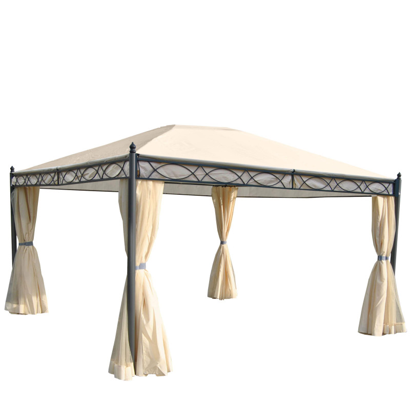 Pergola Cadiz, pavillon de jardin, cadre stable à 7cm avec paroi et moustiquaire - crème 4x3m