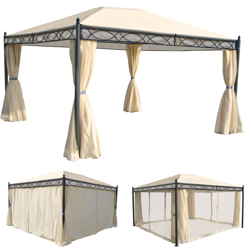 Pergola Cadiz, pavillon de jardin, cadre stable à 7cm avec paroi et moustiquaire - crème 4x3m