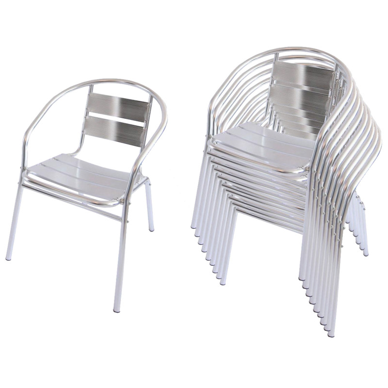 10x chaise bistro en aluminium M28, chaise empilable de jardin / terasse - sans coussin
