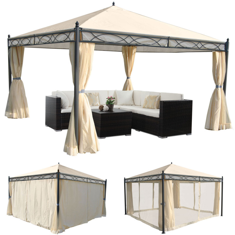 Pergola Cadiz, pavillon de jardin, cadre stable à 7cm avec paroi et moustiquaire - crème 3x3m