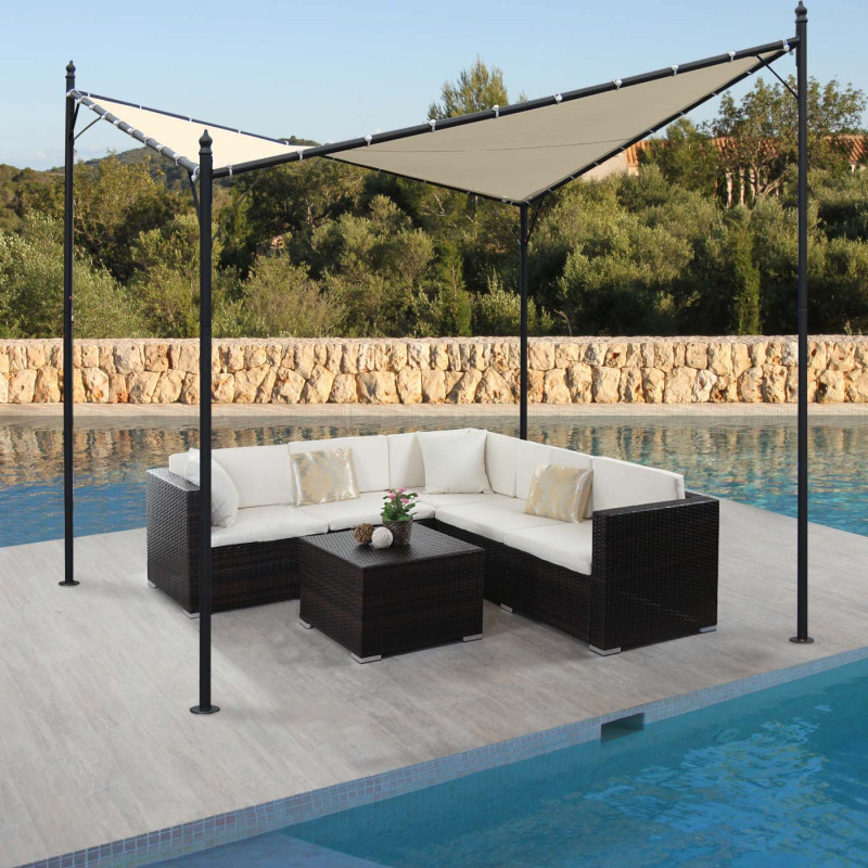 Pergola Girona, pavillon de jardin, store, cadre stable à 5cm - crème 3x3m