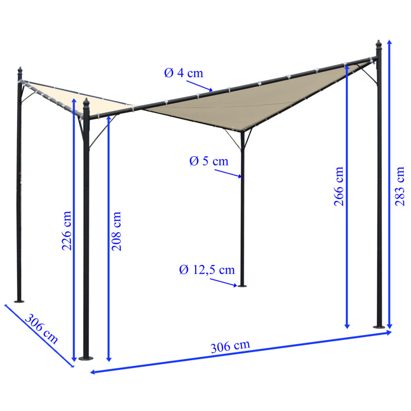 Pergola Girona, pavillon de jardin, store, cadre stable à 5cm - crème 3x3m