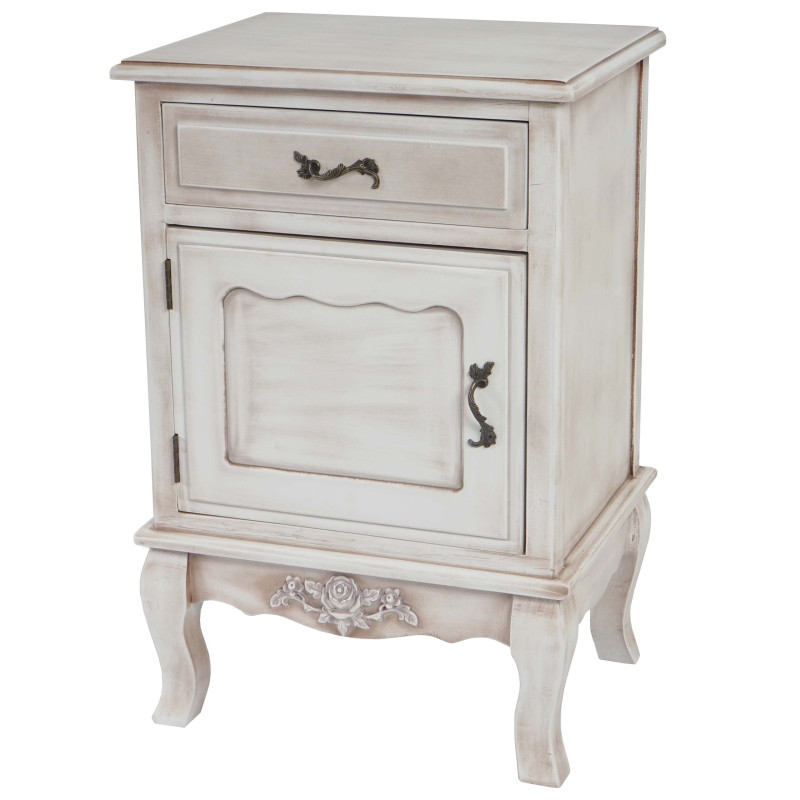 Commode Gela T432, table de chevet, armoire, baroque antique 69x46x36cm - blanc antique