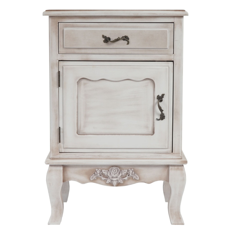 Commode Gela T432, table de chevet, armoire, baroque antique 69x46x36cm - blanc antique