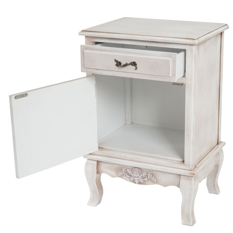 Commode Gela T432, table de chevet, armoire, baroque antique 69x46x36cm - blanc antique