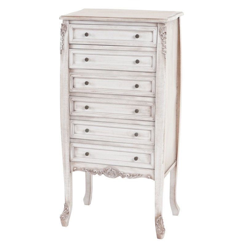 Commode Gela T431, armoire, baroque antique 110x55x38cm - blanc antique