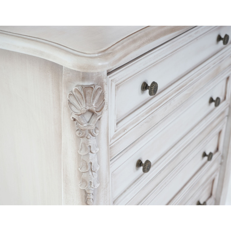 Commode Gela T431, armoire, baroque antique 110x55x38cm - blanc antique