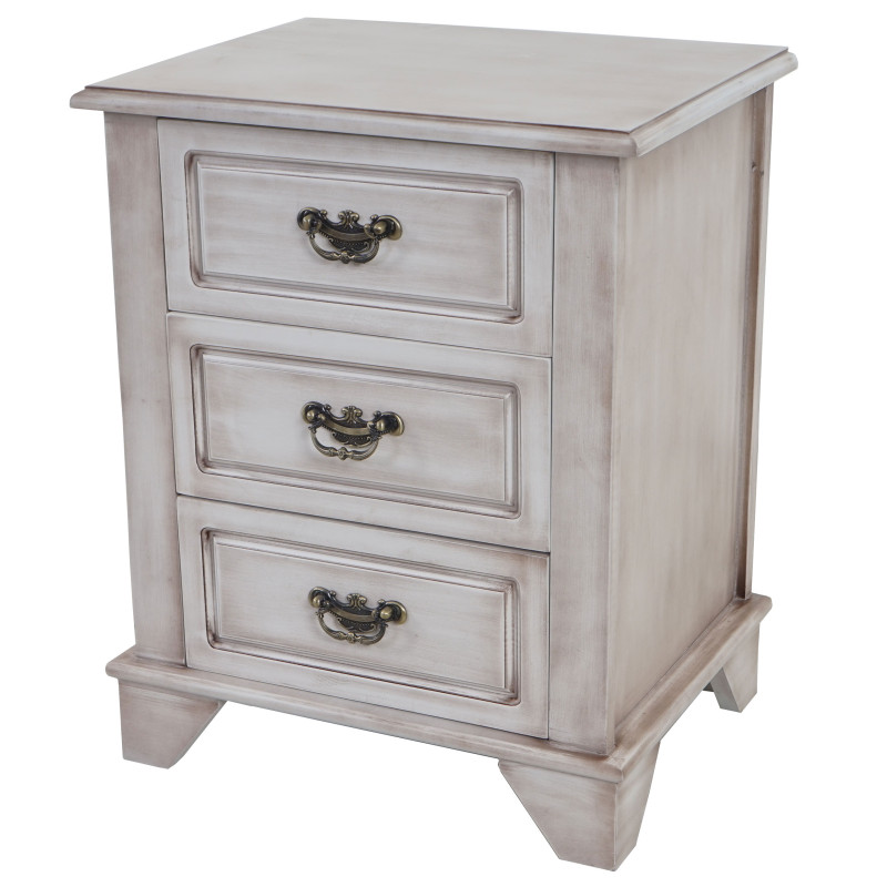 Commode Gela T436, table de chevet, armoire, baroque antique 59x48x38cm - blanc antique