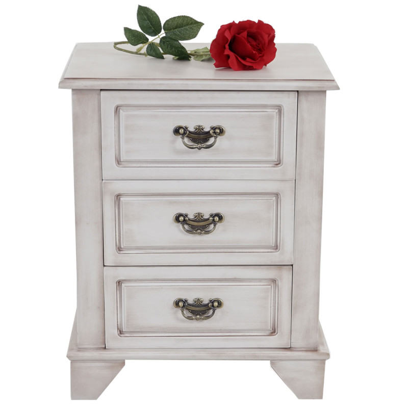 Commode Gela T436, table de chevet, armoire, baroque antique 59x48x38cm - blanc antique