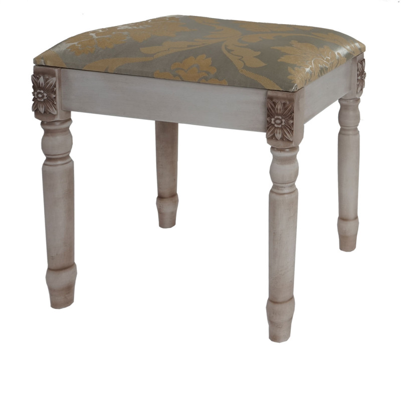 Table de maquillage Gela T434, table de coiffeur avec tabouret, baroque 140x77x42cm - blanc antique
