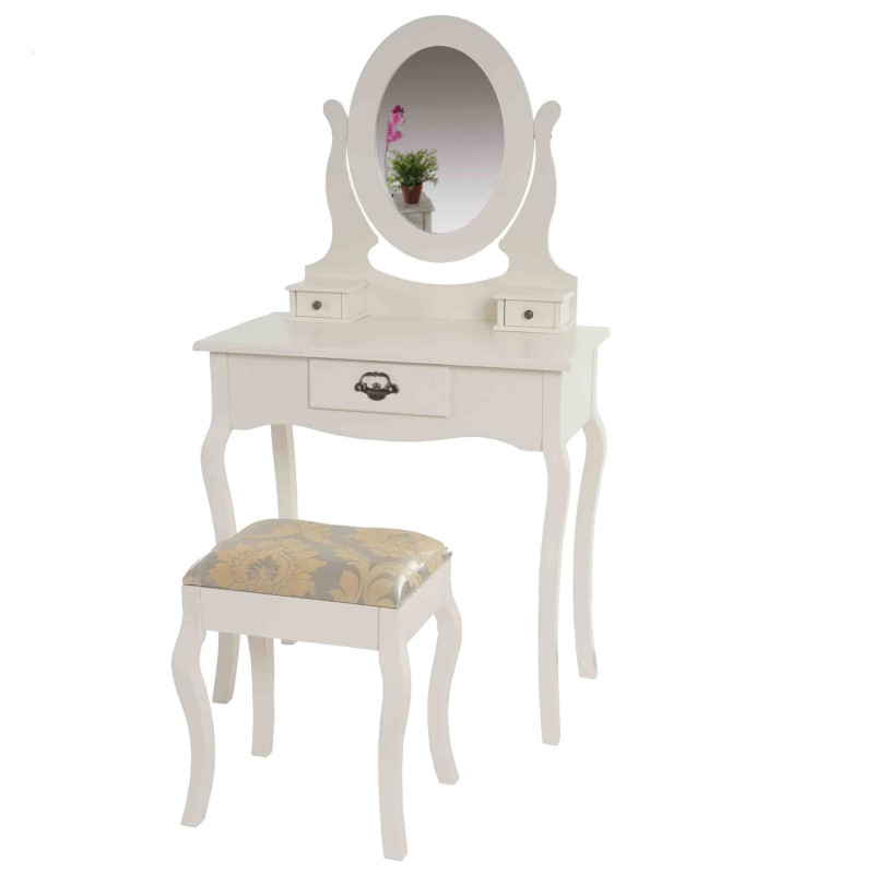 Table de maquillage Gela T433, table de coiffeur / cosmétique avec tabouret, baroque 140x77x42cm - crème