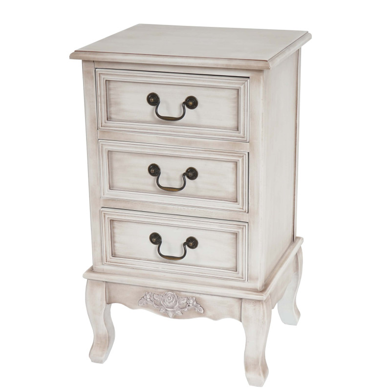 Commode Gela T435, armoire, baroque antique 76x45x39cm - 3 tiroirs, blanc antique