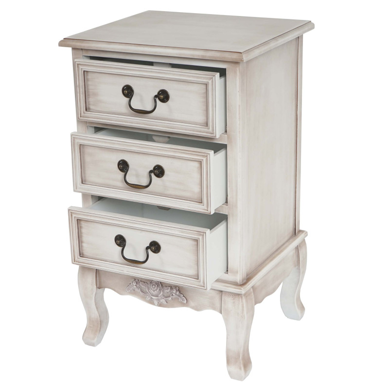 Commode Gela T435, armoire, baroque antique 76x45x39cm - 3 tiroirs, blanc antique