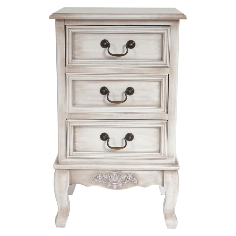 Commode Gela T435, armoire, baroque antique 76x45x39cm - 3 tiroirs, blanc antique