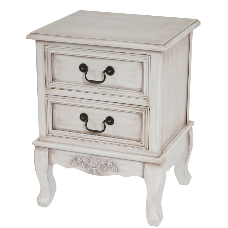 Commode Gela T435, armoire, baroque antique 50x45x35cm - 2 tiroirs, blanc antique