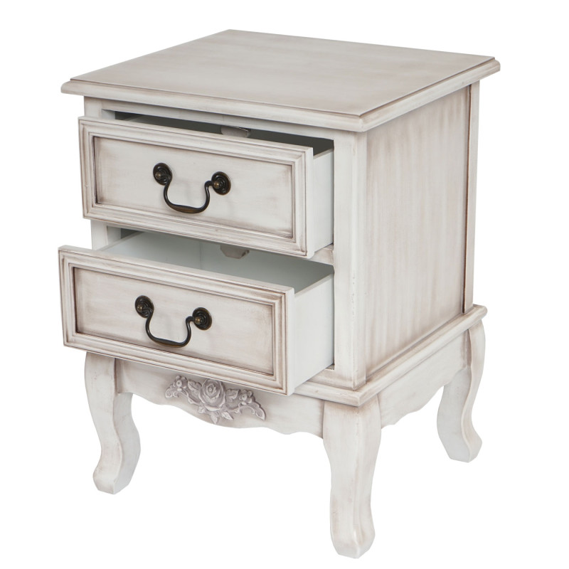 Commode Gela T435, armoire, baroque antique 50x45x35cm - 2 tiroirs, blanc antique