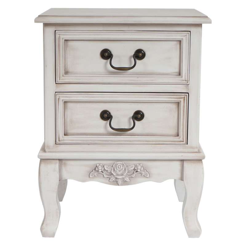 Commode Gela T435, armoire, baroque antique 50x45x35cm - 2 tiroirs, blanc antique