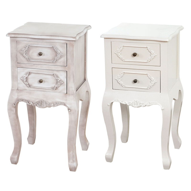 Commode Gela T438, table de chevet, armoire, baroque antique 68x35x31cm - blanc antique