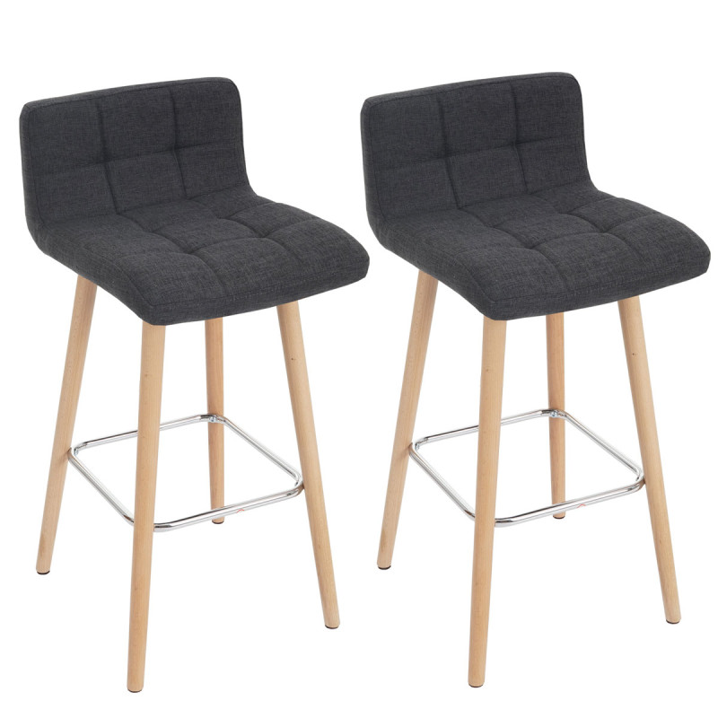 2x tabouret de bar Malmö T430, chaise bar/comptoir, design rétro en bois - gris foncé, tissu