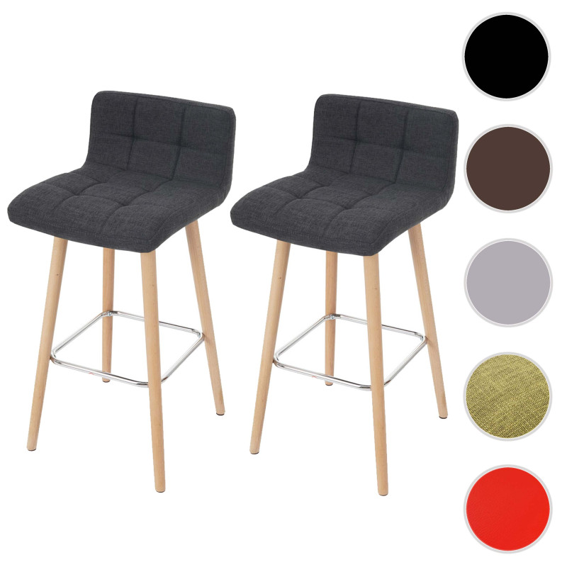 2x tabouret de bar Malmö T430, chaise bar/comptoir, design rétro en bois - gris foncé, tissu