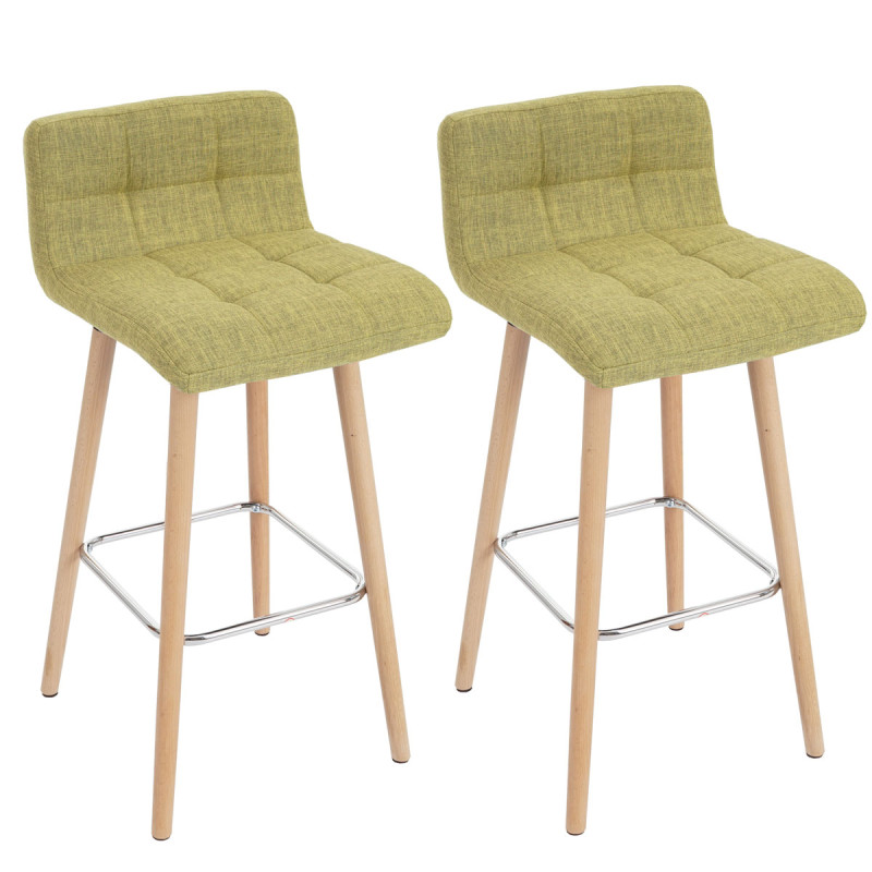 2x tabouret de bar Malmö T430, chaise bar/comptoir, design rétro en bois - vert clair, tissu