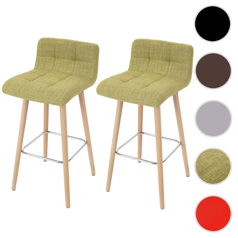 2x tabouret de bar Malmö T430, chaise bar/comptoir, design rétro en bois - vert clair, tissu