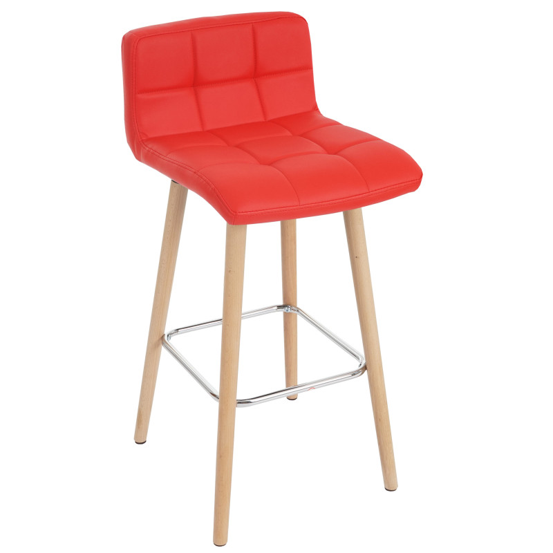 2x tabouret de bar Malmö T430, chaise bar/comptoir, design rétro en bois - rouge, similicuir