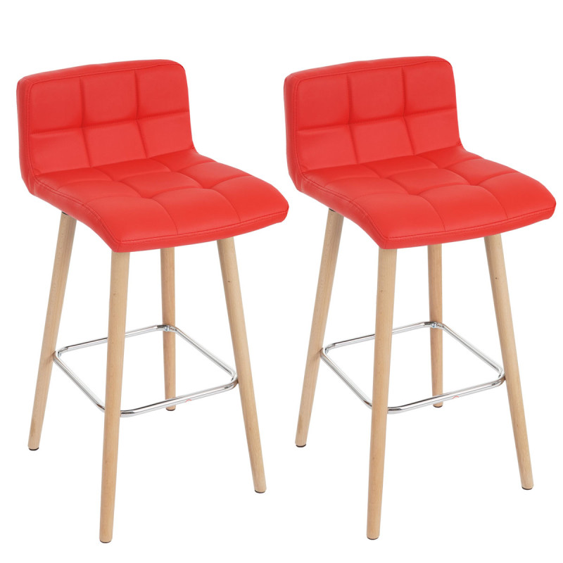 2x tabouret de bar Malmö T430, chaise bar/comptoir, design rétro en bois - rouge, similicuir