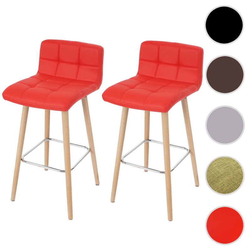 2x tabouret de bar Malmö T430, chaise bar/comptoir, design rétro en bois - rouge, similicuir