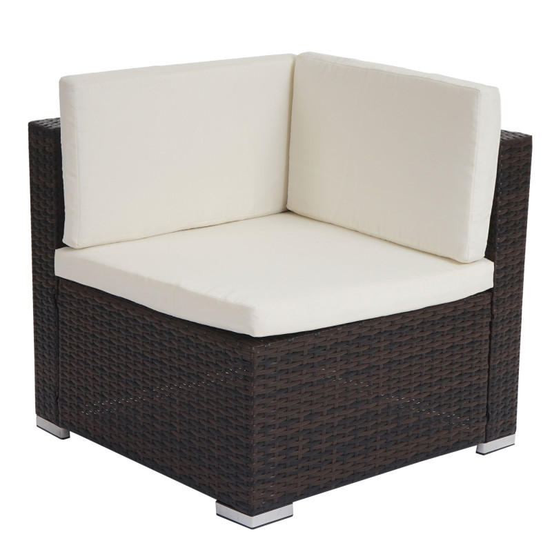 Garniture polyrotin ROM Basic, ensemble canapé fauteuil, set lounge - marron chiné, coussin crème
