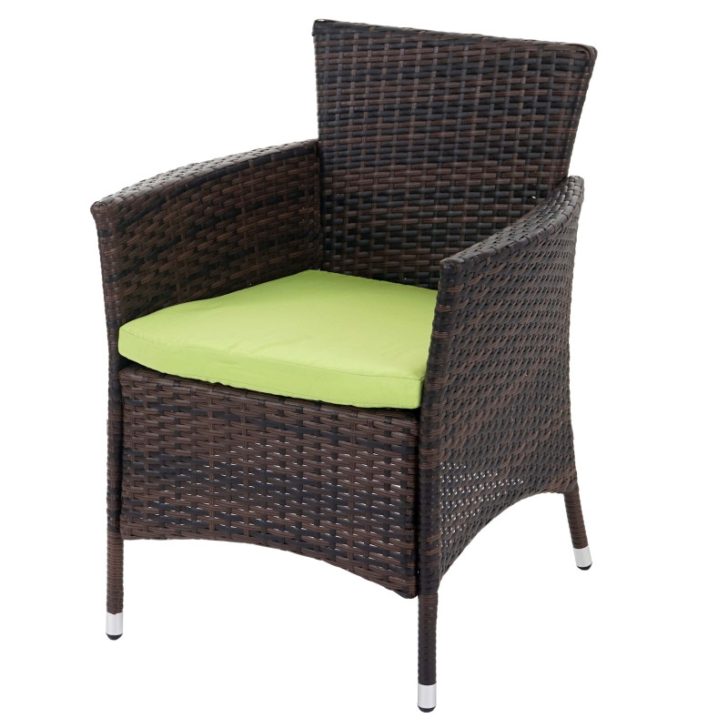 Lot de 2 chaises de jardin polyrotin ROM Basic, fauteuil en osier - marron avec coussins vert
