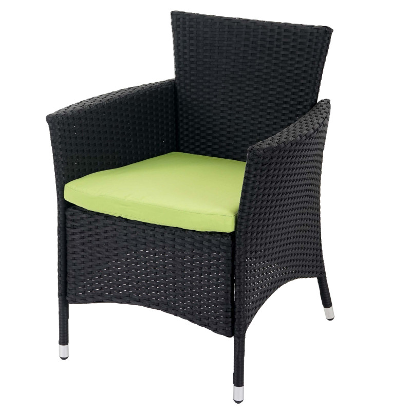 Lot de 2 chaises de jardin polyrotin ROM Basic, fauteuil en osier - anthracite avec coussins verts