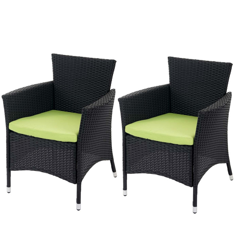Lot de 2 chaises de jardin polyrotin ROM Basic, fauteuil en osier - anthracite avec coussins verts
