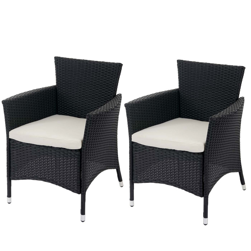 Lot de 2 chaises de jardin polyrotin ROM Basic, fauteuil en osier - anthracite avec coussins crème