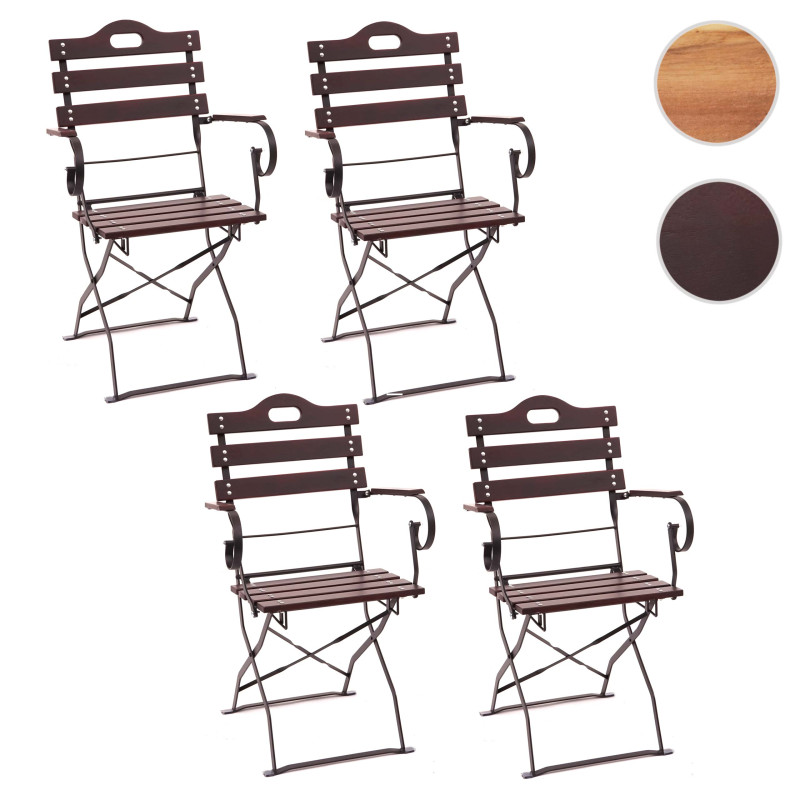 4x chaise de kiosque à bière GRAZ, chaises de jardin, pliable, laqué - marron