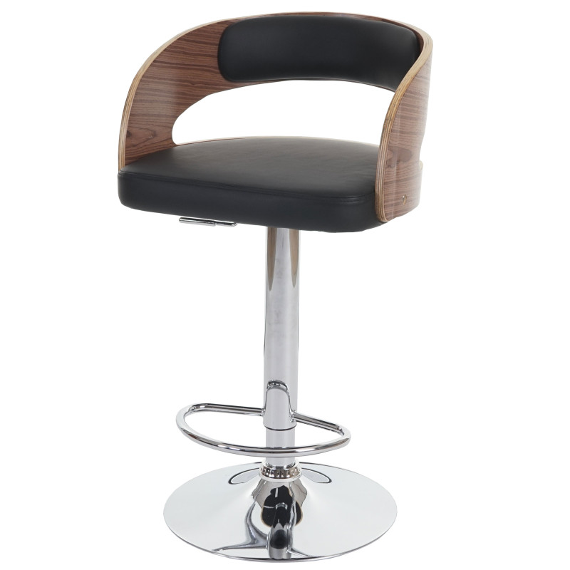 Tabouret de bar / chaise Sisak, style retro, bois - rembourrage noir