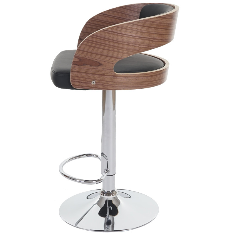 Tabouret de bar / chaise Sisak, style retro, bois - rembourrage noir