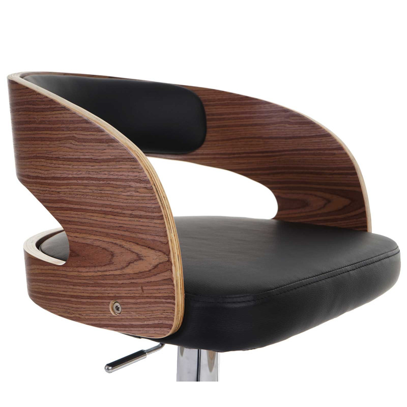 Tabouret de bar / chaise Sisak, style retro, bois - rembourrage noir