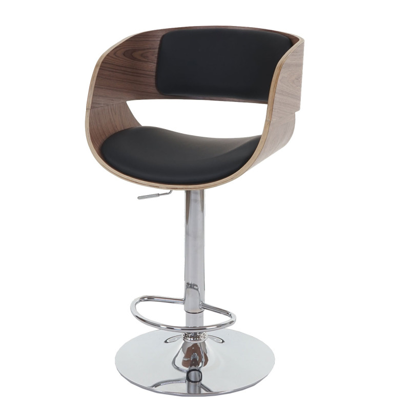 Tabouret de bar / chaise Bray, style retro, bois - rembourrage noir