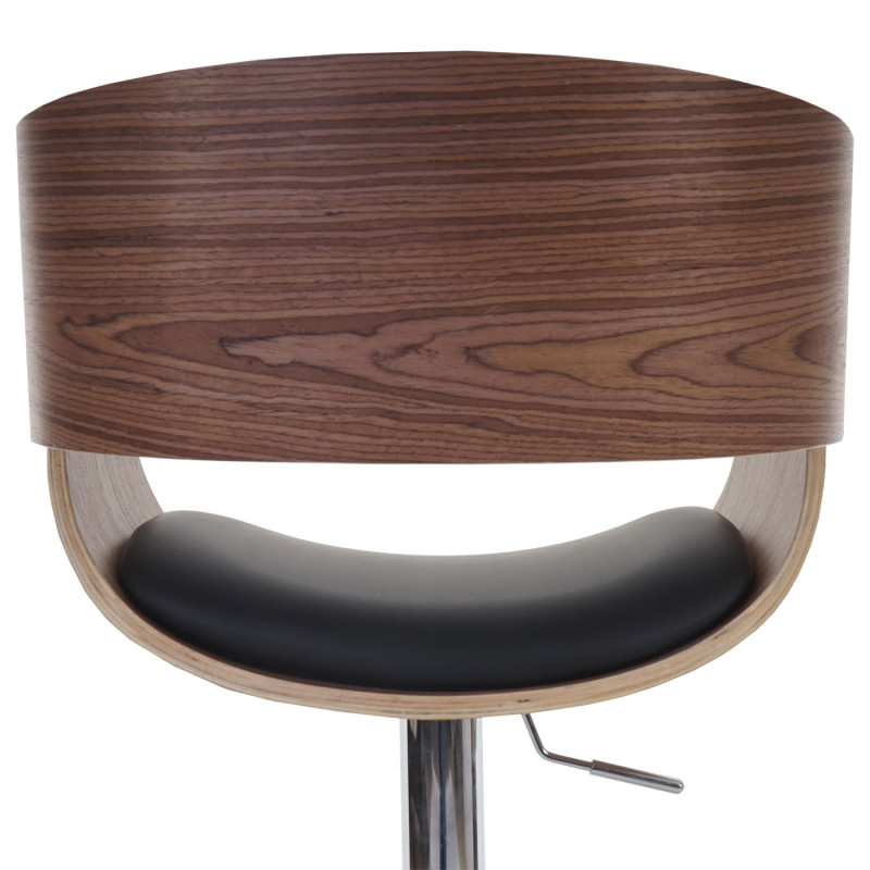 Tabouret de bar / chaise Bray, style retro, bois - rembourrage noir