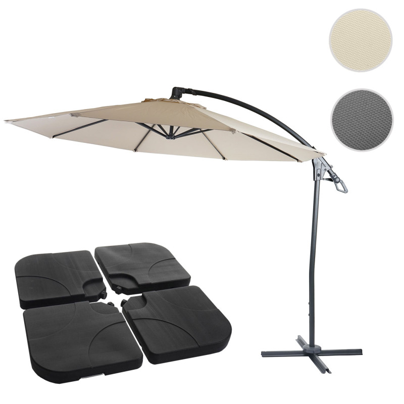 Parasol déporté de luxe protection contre le soleil, Ø 3m - crème / blanc avec support
