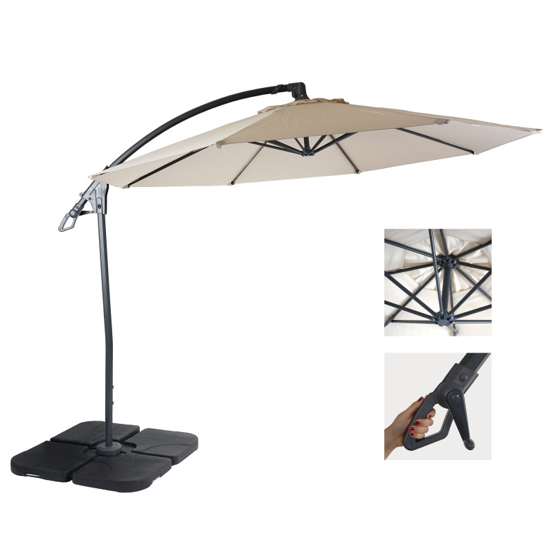 Parasol déporté de luxe protection contre le soleil, Ø 3m - crème / blanc avec support