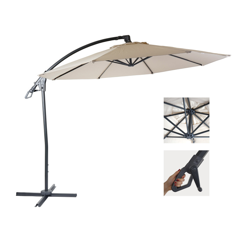 Parasol déporté de luxe protection contre le soleil, Ø 3m - crème / blanc sans support