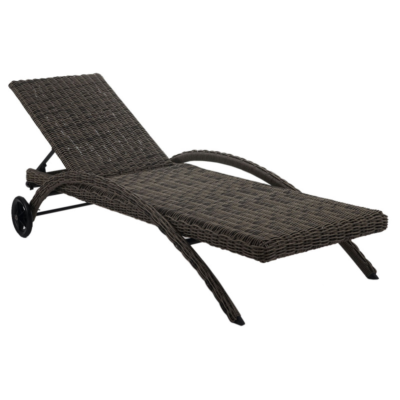 Chaise longue Kastoria, polyrotin, bain de soleil - gris naturel, coussin crème