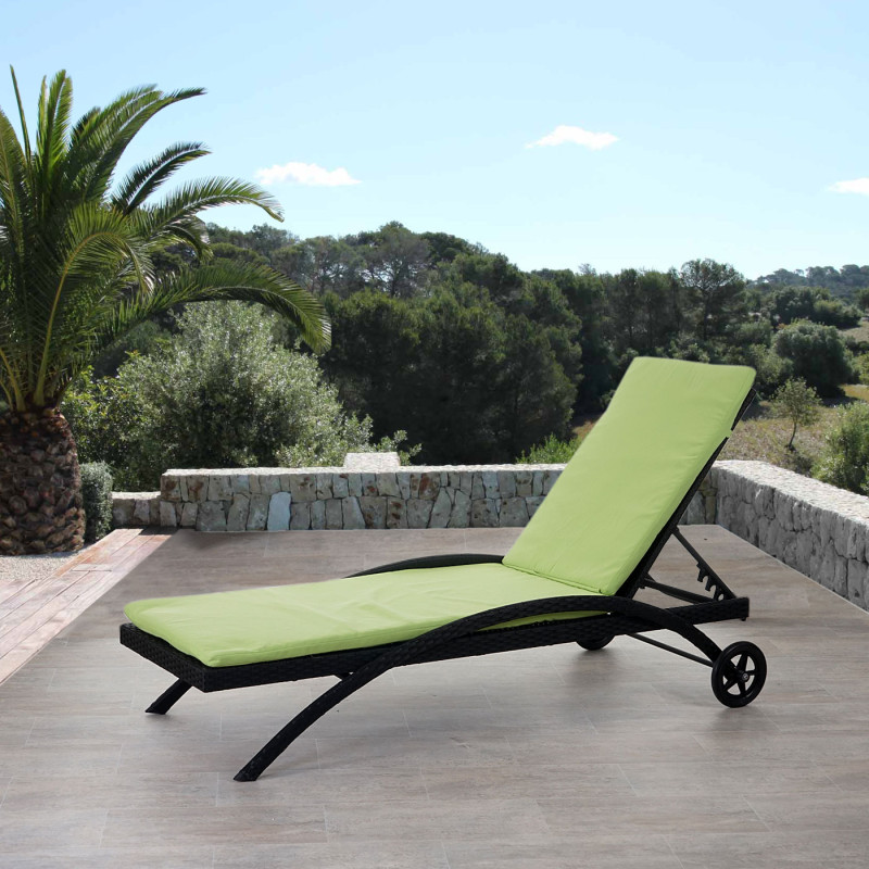 Chaise longue Kastoria, polyrotin, bain de soleil - anthracite, coussin vert clair