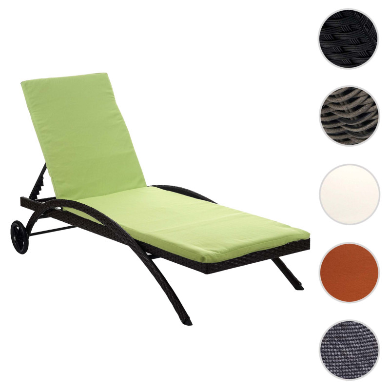 Chaise longue Kastoria, polyrotin, bain de soleil - anthracite, coussin vert clair