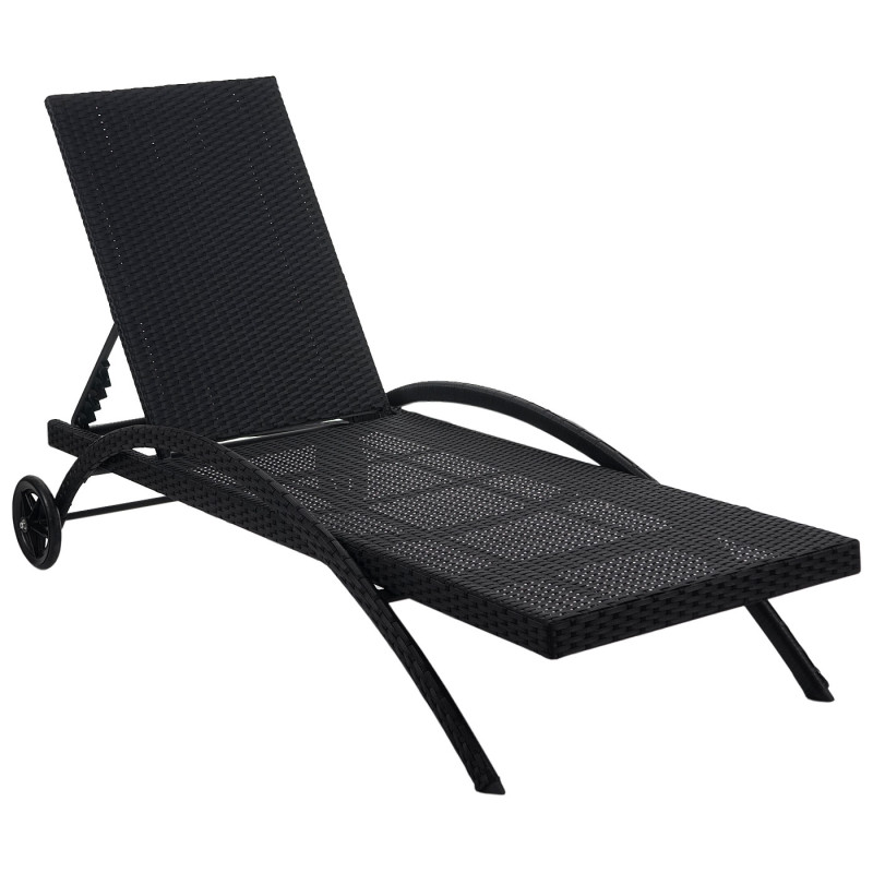 Chaise longue Kastoria, polyrotin, bain de soleil - anthracite, coussin vert clair